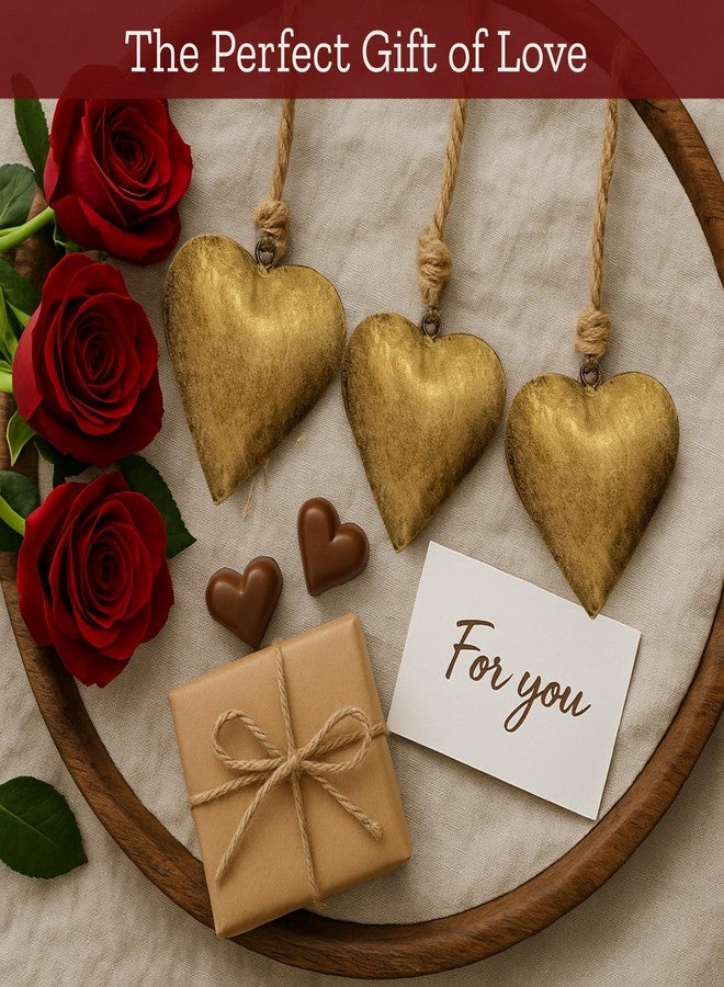 Mie Creations Vintage Metal 3 Hearts Wall Hanging Art, Gold Hearts Shaped Christmas Ornaments Decor | Valentines Day Gifts for Him Her, Decorations for Couples, Farmhouse Country Rustic Heart- Golden - Image 4